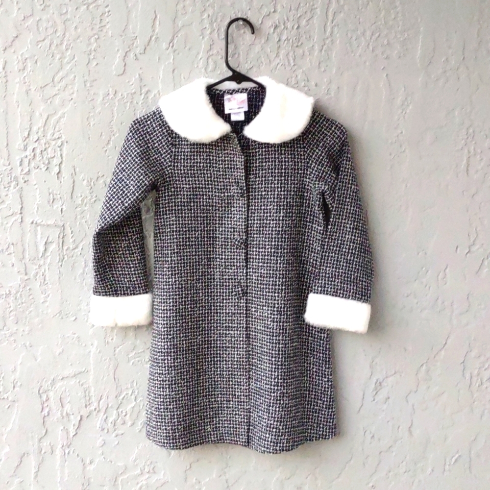 Emily West Girl's  Houndstooth  Long Coat w/Faux Fur Collar/Sleeves